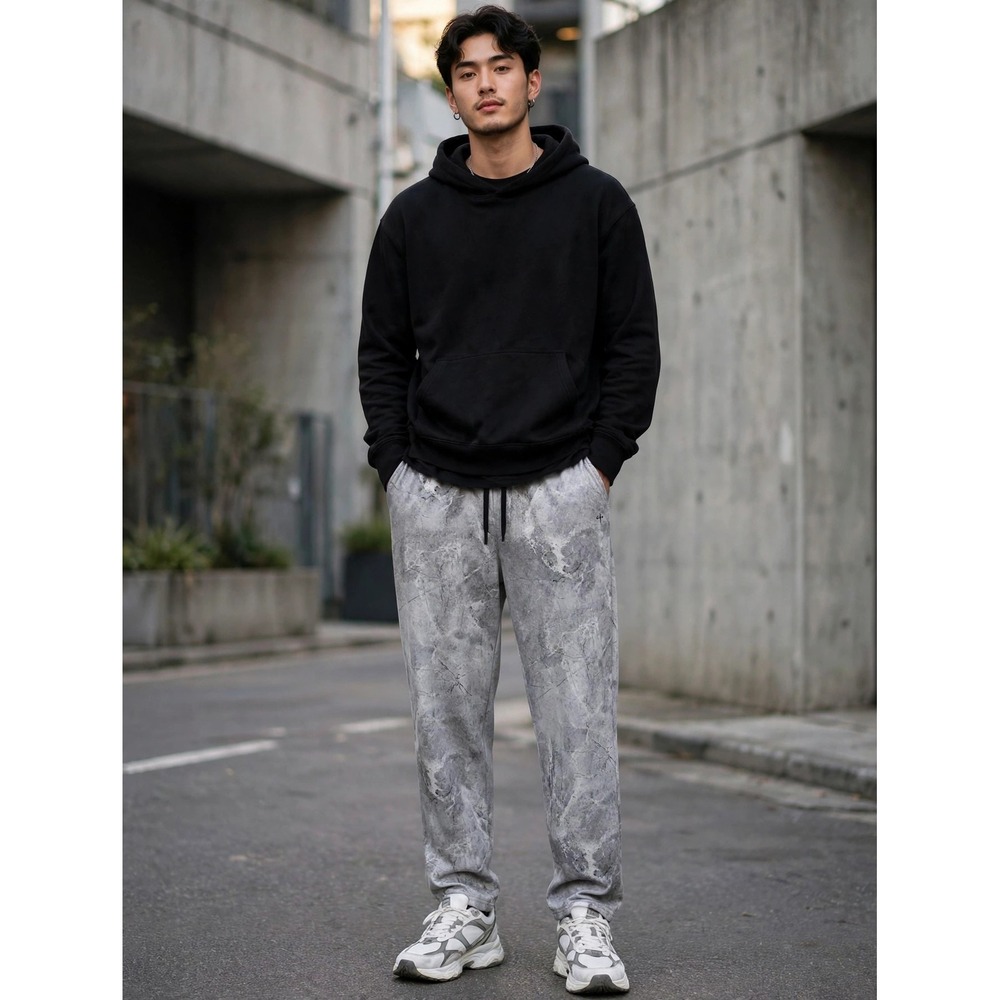 Santo Studio Grey Marble Print Joggers Mens XL Streetwear Sweatpants